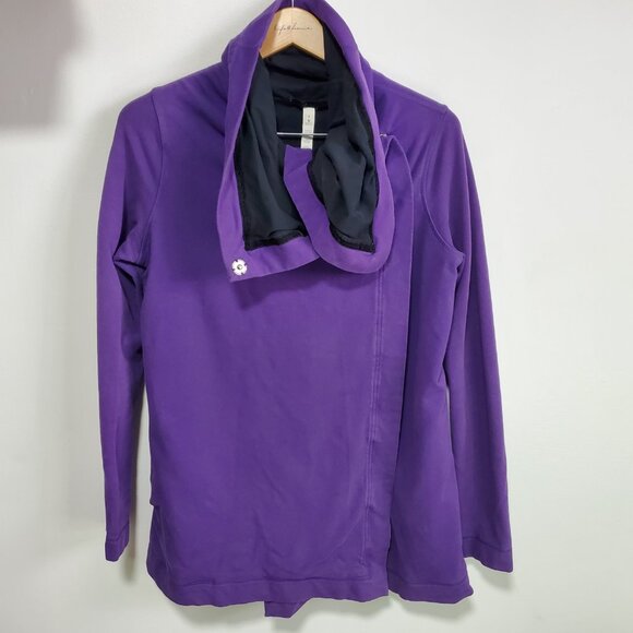 LULULEMON Savasana Wrap Cardigan Sweater Shawl Jacket Coat Purple Black Womens 8 - Picture 1 of 12